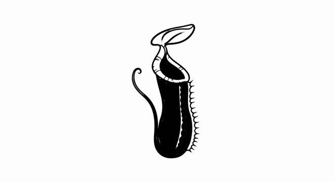 Stylized black and white drawing of a carnivorous pitcher plant
