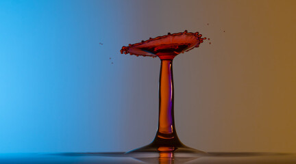 Color drops splash with umbrella or balls in fresh water