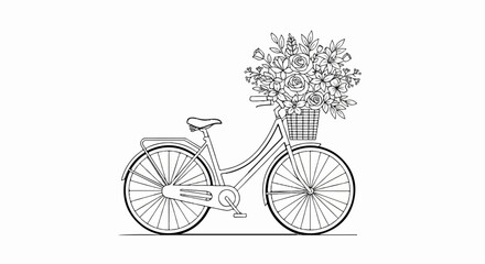 Obraz premium Vintage bicycle with a basket full of blooming flowers