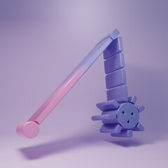 Obraz premium Purple Medieval chained mace ball icon isolated on purple background. Medieval weapon. Minimalism concept. 3D render illustration