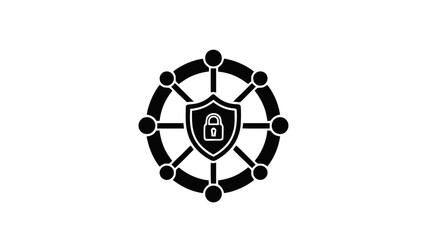 Obraz premium Vector illustration&nbsp;of kubernetes security icon with shield and lock symbol in center, network cluster concept on a transparent background