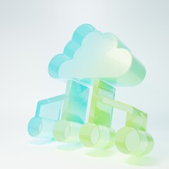 Frosted glass Network cloud connection icon isolated on white background. Social technology. Cloud computing concept. Minimalism concept. 3D render illustration