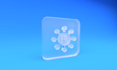 Frosted glass Neural network icon isolated on blue background. Artificial intelligence AI. Square frosted glass button. 3D render illustration