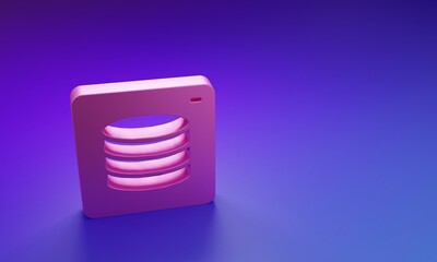 Pink Server, Data, Web Hosting icon isolated on purple-blue background. Minimalism concept. 3D render illustration