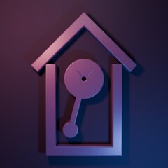 Purple Retro wall watch icon isolated on purple-blue background. Cuckoo clock sign. Antique pendulum clock. Minimalism concept. 3D render illustration