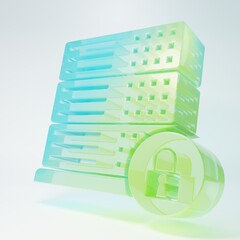 Frosted glass Server security with closed padlock icon isolated on white background. Security, safety, protection concept. Minimalism concept. 3D render illustration