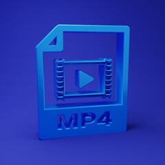 Blue MP4 file document. Download mp4 button icon isolated on blue background. MP4 file symbol. Minimalism concept. 3D render illustration