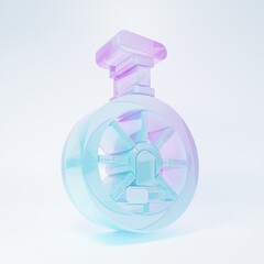 Frosted glass Unicycle or one wheel bicycle icon isolated on white background. Monowheel bicycle. Minimalism concept. 3D render illustration © Oksana