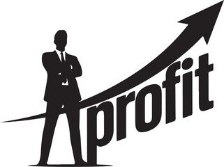 Fototapeta premium Silhouette of a person standing next to an upward arrow with the word profit