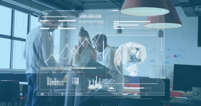 Statistics and financial data being processed on a screen