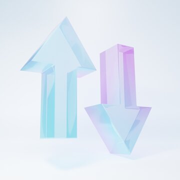 Frosted glass Arrow icon isolated on white background. Direction Arrowhead symbol. Navigation pointer sign. Minimalism concept. 3D render illustration
