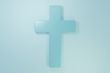 Obraz premium Blue Christian cross icon isolated on blue background. Church cross. Minimalism concept. 3D render illustration