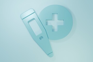 Blue Medical digital thermometer for medical examination icon isolated on blue background. Minimalism concept. 3D render illustration