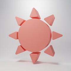 Pink Sun icon isolated on pink background. Summer symbol. Good sunny day. Minimalism concept. 3D render illustration