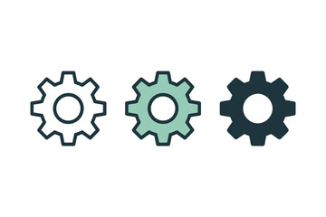 Three gear icons display settings and mechanism symbols in variations.