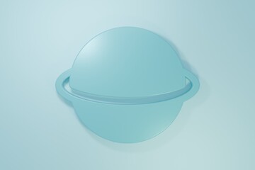 Blue Planet Saturn with planetary ring system icon isolated on blue background. Minimalism concept. 3D render illustration © Vadim