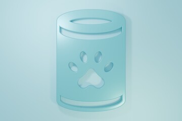 Blue Canned food icon isolated on blue background. Food for animals. Pet food can. Minimalism concept. 3D render illustration