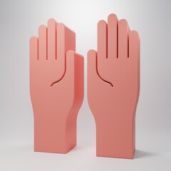 Obraz premium Pink Rubber gloves icon isolated on pink background. Latex hand protection sign. Housework cleaning equipment symbol. Minimalism concept. 3D render illustration