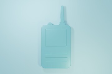 Obraz premium Blue Walkie talkie icon isolated on blue background. Portable radio transmitter icon. Radio transceiver sign. Minimalism concept. 3D render illustration