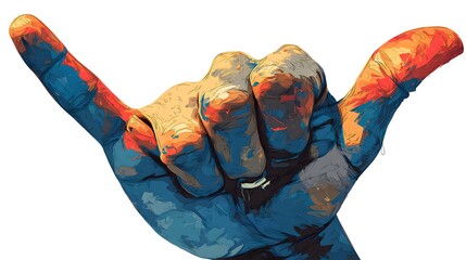 Vibrant Artistic Portrayal of the Shaka Sign Expressing Relaxed Surfer Culture and Chill Summer Energy