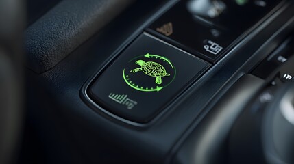 Futuristic Automotive Interface with Turtle Mode Icon and High-Voltage Battery Diagnostics Display in a Modern Digital Blueprints Style