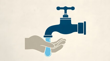 Detailed Minimalist 2D Icon for Water Conservation Emphasizing Sustainability and Effective Visual Communication