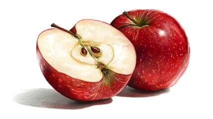 Realistic Sliced Red Apple with Visible Core and Seeds on White Backdrop for Educational Culinary Displays