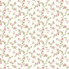Graceful pink rose vine seamless pattern on light background. Delicate botanical design perfect for wallpaper, fabric prints, wrapping paper and feminine branding. © MedReda