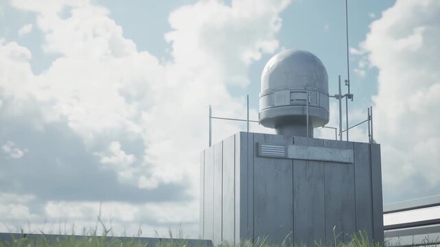Global observation station gathering meteorological data under a cloudy sky, providing crucial information for atmosphere, climate change, and weather forecasting