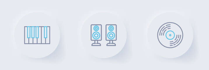 Set line Vinyl disk, Stereo speaker and Grand piano icon. Vector © Kostiantyn