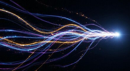Fototapeta premium Vibrant light trails flowing through dark space with glowing particles