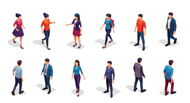 Low Poly Isometric Vector People Set in Geometric Faceted Style