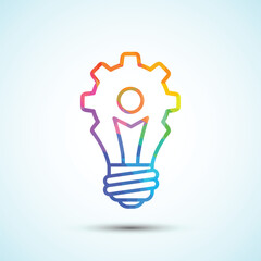Light bulb with gear inside, innovation and technology concept, rainbow geometric fill