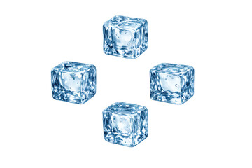 Obraz premium Four clear blue ice cubes floating, reflecting light and creating a refreshing, cool feeling. Transparent background