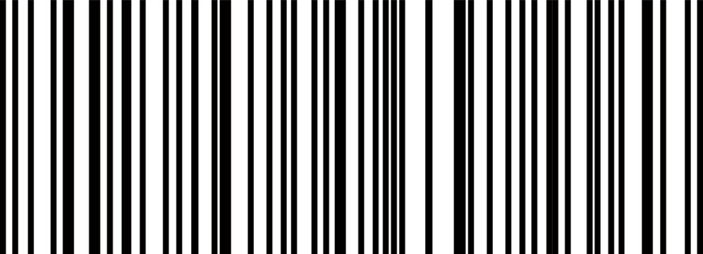 Seamless bar code strip pattern with vertical thin and thick lines. Abstract geometric texture background for retail, supermarket