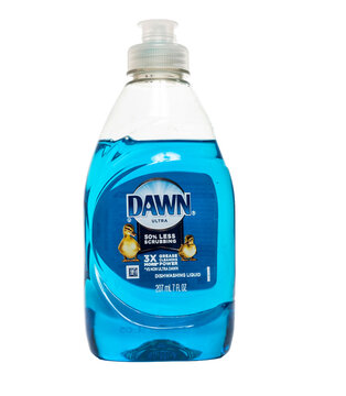 Millburn, New Jersey, USA - June 3, 2020: Dawn Ultra dishwashing liquid on a transparent background.