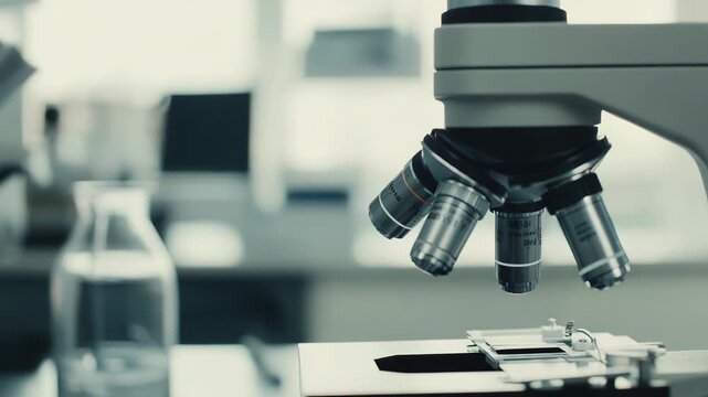 Laboratory microscope standing ready for medical discovery and scientific investigation, representing innovation in healthcare technology and advanced biological study