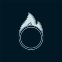 Line Circus fire hoop icon isolated on black background. Ring of fire flame. Round fiery frame. Flat filled outline style with shadow. Vector © Kostiantyn
