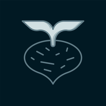 Line Fresh beet with leaf icon isolated on black background. Natural Root. Vegetable Ingredient for food. Flat filled outline style with shadow. Vector