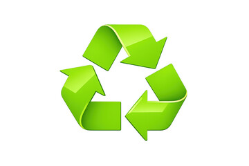 Obraz premium Green glossy arrows twisting to form the universal recycling symbol, representing environmental protection, sustainability, and waste reduction
