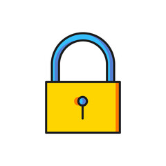 Color Lock icon isolated on white background. Padlock sign. Security, safety, protection, privacy concept. Flat filled outline style with shadow. Vector