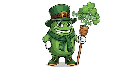 Cartoon Leprechaun Mascot Character Holding Saint Patrick's Day Sign