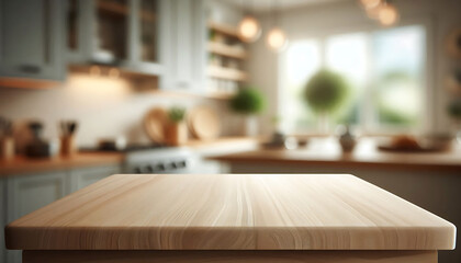 A light wooden countertop with a smooth, natural grain texture occupies the foreground