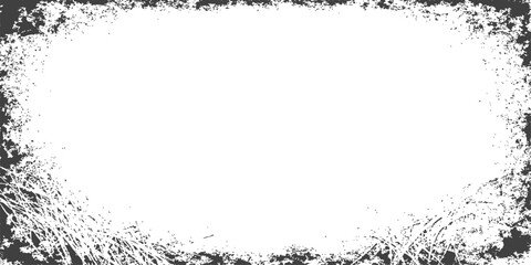 Vintage floral grunge frame featuring a black ink splatter design and retro nature ornaments on a textured vector border element