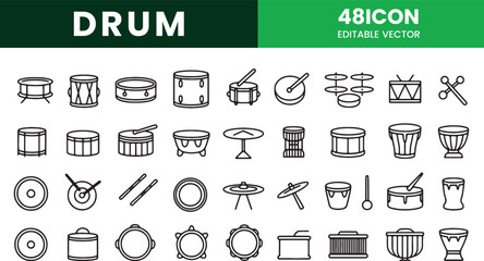 Minimal Drum and Percussion Line Icon Set Vector
