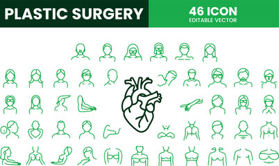 Plastic Surgery Line Icons Set - 46 Flat Vector Illustrations