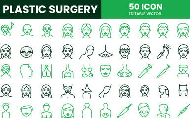 Plastic Surgery Icons Set - 50 Medical Cosmetic Procedure Line Icons
