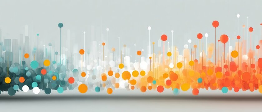 Analyzing fintech trends with digital finance bar graphs and blockchain icons in a soft pastel environment