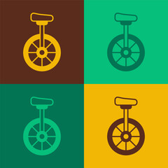 Pop art Unicycle or one wheel bicycle icon isolated on color background. Monowheel bicycle. Vector © Iryna