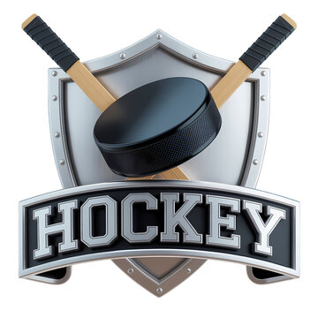 Hockey sport logo with shield and puck